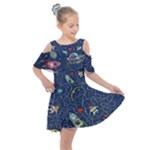 Cat-cosmos-cosmonaut-rocket Kids  Shoulder Cutout Chiffon Dress