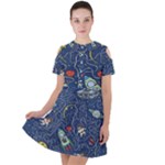 Cat-cosmos-cosmonaut-rocket Short Sleeve Shoulder Cut Out Dress 