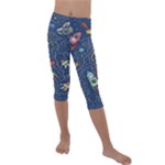 Cat-cosmos-cosmonaut-rocket Kids  Lightweight Velour Capri Leggings 