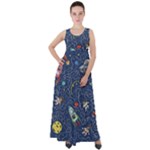 Cat-cosmos-cosmonaut-rocket Empire Waist Velour Maxi Dress