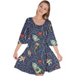 Cat-cosmos-cosmonaut-rocket Velour Kimono Dress