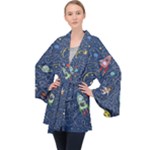 Cat-cosmos-cosmonaut-rocket Long Sleeve Velvet Kimono 