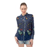 Cat-cosmos-cosmonaut-rocket Long Sleeve Chiffon Shirt