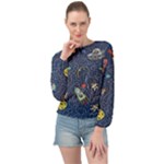 Cat-cosmos-cosmonaut-rocket Banded Bottom Chiffon Top