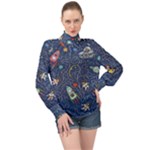 Cat-cosmos-cosmonaut-rocket High Neck Long Sleeve Chiffon Top