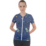 Cat-cosmos-cosmonaut-rocket Short Sleeve Zip Up Jacket