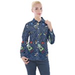 Cat-cosmos-cosmonaut-rocket Women s Long Sleeve Pocket Shirt