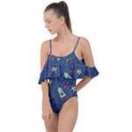 Cat-cosmos-cosmonaut-rocket Drape Piece Swimsuit