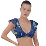 Cat-cosmos-cosmonaut-rocket Plunge Frill Sleeve Bikini Top