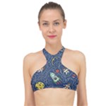 Cat-cosmos-cosmonaut-rocket High Neck Bikini Top