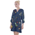 Cat-cosmos-cosmonaut-rocket Open Neck Shift Dress