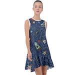 Cat-cosmos-cosmonaut-rocket Frill Swing Dress