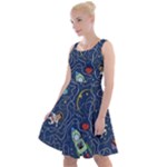 Cat-cosmos-cosmonaut-rocket Knee Length Skater Dress