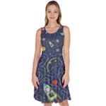 Cat-cosmos-cosmonaut-rocket Knee Length Skater Dress With Pockets