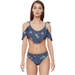 Cat-cosmos-cosmonaut-rocket Ruffle Edge Tie Up Bikini Set	