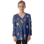 Cat-cosmos-cosmonaut-rocket Kids  V Neck Casual Top