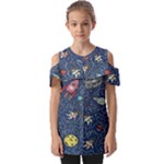 Cat-cosmos-cosmonaut-rocket Fold Over Open Sleeve Top