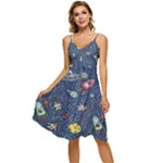 Cat-cosmos-cosmonaut-rocket Sleeveless Tie Front Chiffon Dress