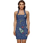 Cat-cosmos-cosmonaut-rocket Sleeveless Wide Square Neckline Ruched Bodycon Dress