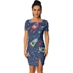 Cat-cosmos-cosmonaut-rocket Fitted Knot Split End Bodycon Dress