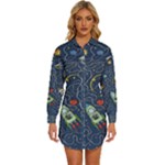 Cat-cosmos-cosmonaut-rocket Womens Long Sleeve Shirt Dress