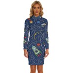 Cat-cosmos-cosmonaut-rocket Long Sleeve Shirt Collar Bodycon Dress