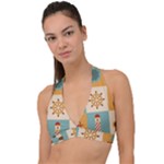 Nautical-elements-collection Halter Plunge Bikini Top