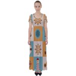 Nautical-elements-collection High Waist Short Sleeve Maxi Dress