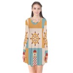 Nautical-elements-collection Long Sleeve V-neck Flare Dress