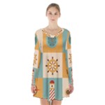 Nautical-elements-collection Long Sleeve Velvet V-neck Dress