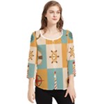 Nautical-elements-collection Chiffon Quarter Sleeve Blouse