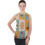 Nautical-elements-collection Mock Neck Chiffon Sleeveless Top