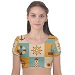 Nautical-elements-collection Velvet Short Sleeve Crop Top 