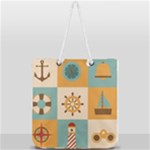 Nautical-elements-collection Full Print Rope Handle Tote (Large)