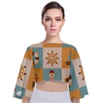 Nautical-elements-collection Tie Back Butterfly Sleeve Chiffon Top