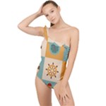 Nautical-elements-collection Frilly One Shoulder Swimsuit