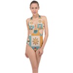 Nautical-elements-collection Halter Front Plunge Swimsuit