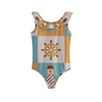 Nautical-elements-collection Kids  Frill Swimsuit