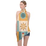 Nautical-elements-collection Halter Asymmetric Satin Top