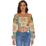 Nautical-elements-collection Long Sleeve Crinkled Weave Crop Top