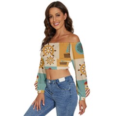 Long Sleeve Crinkled Weave Crop Top 