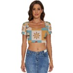 Nautical-elements-collection Short Sleeve Square Neckline Crop Top 