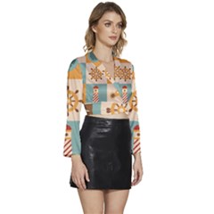 Long Sleeve Tie Back Satin Wrap Top 