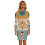 Nautical-elements-collection Long Sleeve Shirt Collar Bodycon Dress