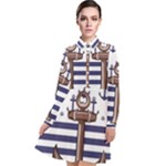 Anchor-background-design Long Sleeve Chiffon Shirt Dress