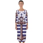 Anchor-background-design Quarter Sleeve Midi Bodycon Dress