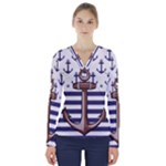 Anchor-background-design V-Neck Long Sleeve Top