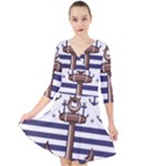 Anchor-background-design Quarter Sleeve Front Wrap Dress