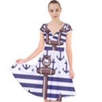 Anchor-background-design Cap Sleeve Front Wrap Midi Dress