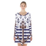 Anchor-background-design Long Sleeve Velvet V-neck Dress